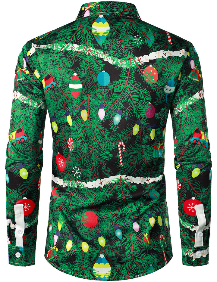 Gason – Herren-Weihnachtsbaum-Camouflage-Print, reguläre Passform, verspieltes Outfit, themenbezogenes Oberteil, Langarmhemd