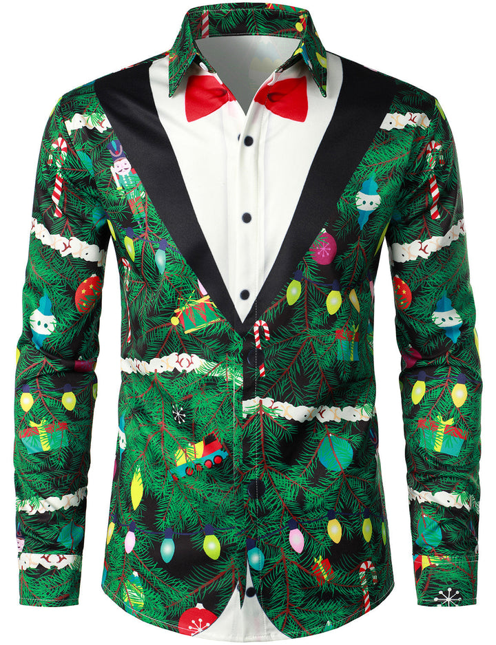 Gason – Herren-Weihnachtsbaum-Camouflage-Print, reguläre Passform, verspieltes Outfit, themenbezogenes Oberteil, Langarmhemd