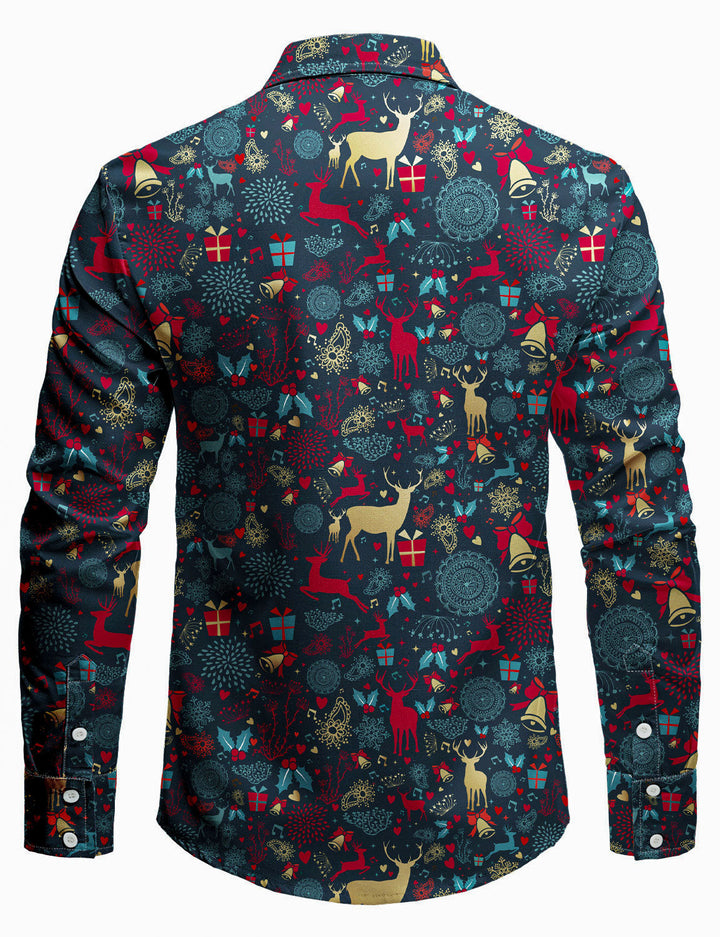 Marshall – Herren Weihnachtshemd im Vintage-Stil mit Rentier Motiv und langen Ärmeln