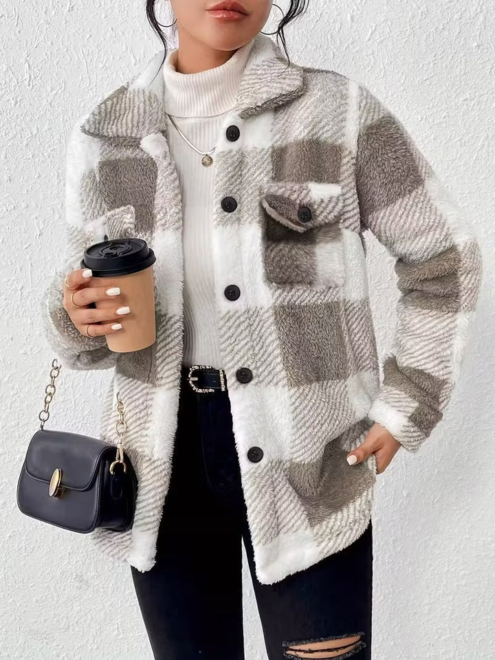 Sabria – Karierte Fleecejacke Mit Knöpfen