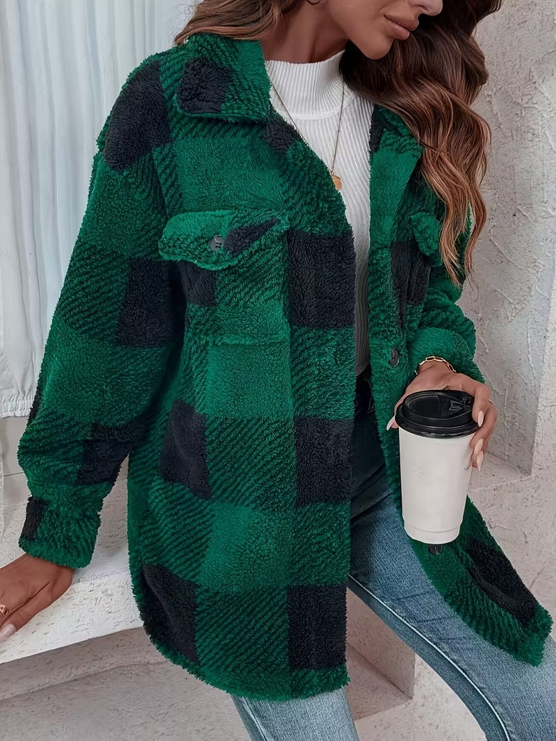 Sabria – Karierte Fleecejacke Mit Knöpfen