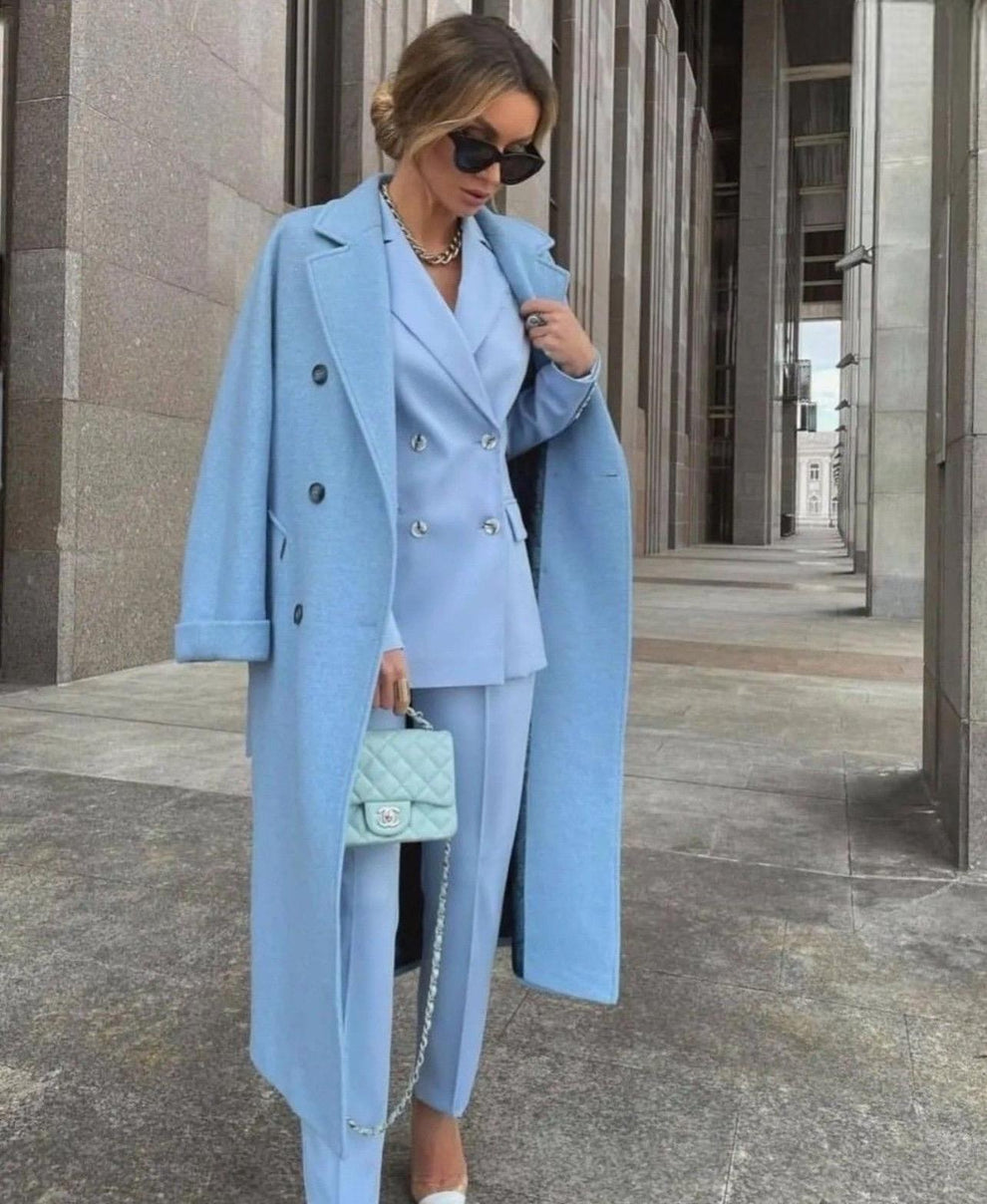 Ofelya - Elegantes Zweireiher Anzugset Mit langem Mantel