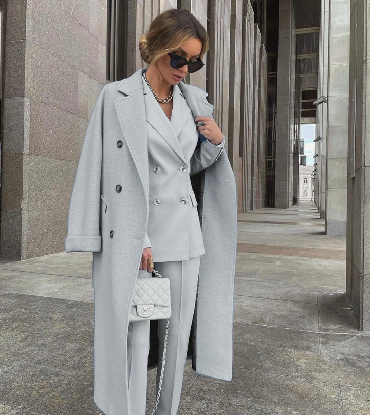 Ofelya - Elegantes Zweireiher Anzugset Mit langem Mantel