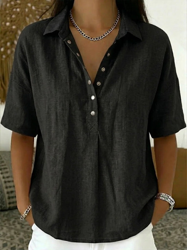 Anzhela - Elegante Kurzarm Bluse Mit Knopfleiste