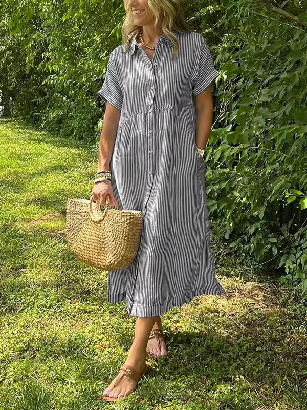 Alory – Bequemes Gestreiftes Midikleid Mit Knopfleiste