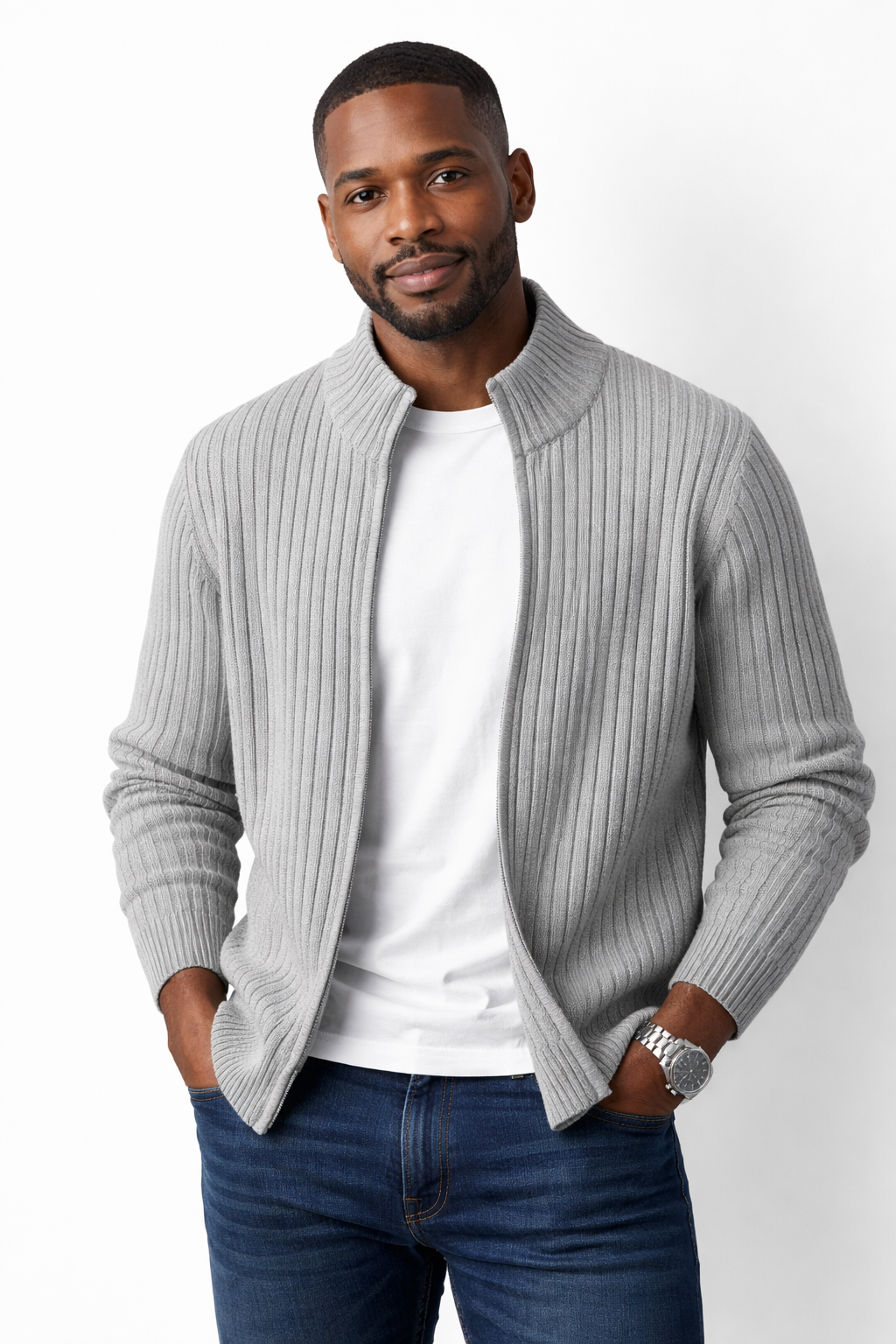 Bjarte – Gerippter Strickjacke Mit Reißverschluss