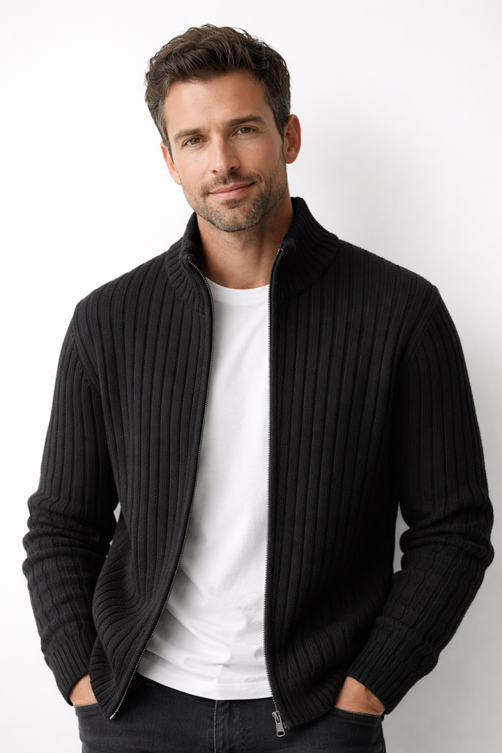 Bjarte – Gerippter Strickjacke Mit Reißverschluss