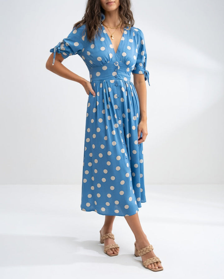 Fabienne - Elegantes Midi Kleid Mit Polka Dot Muster