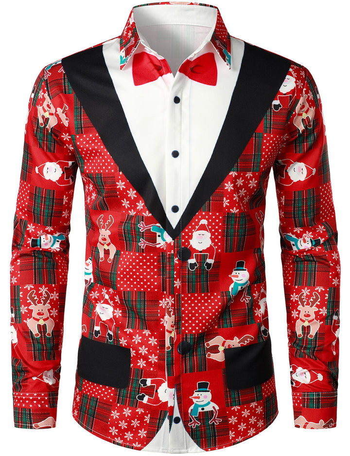 Hunter – Herren-Langarmhemd „Unterhaltsame Feiertage Unheimliche Weihnachten“ in Vintage-Rot mit Tartanmuster