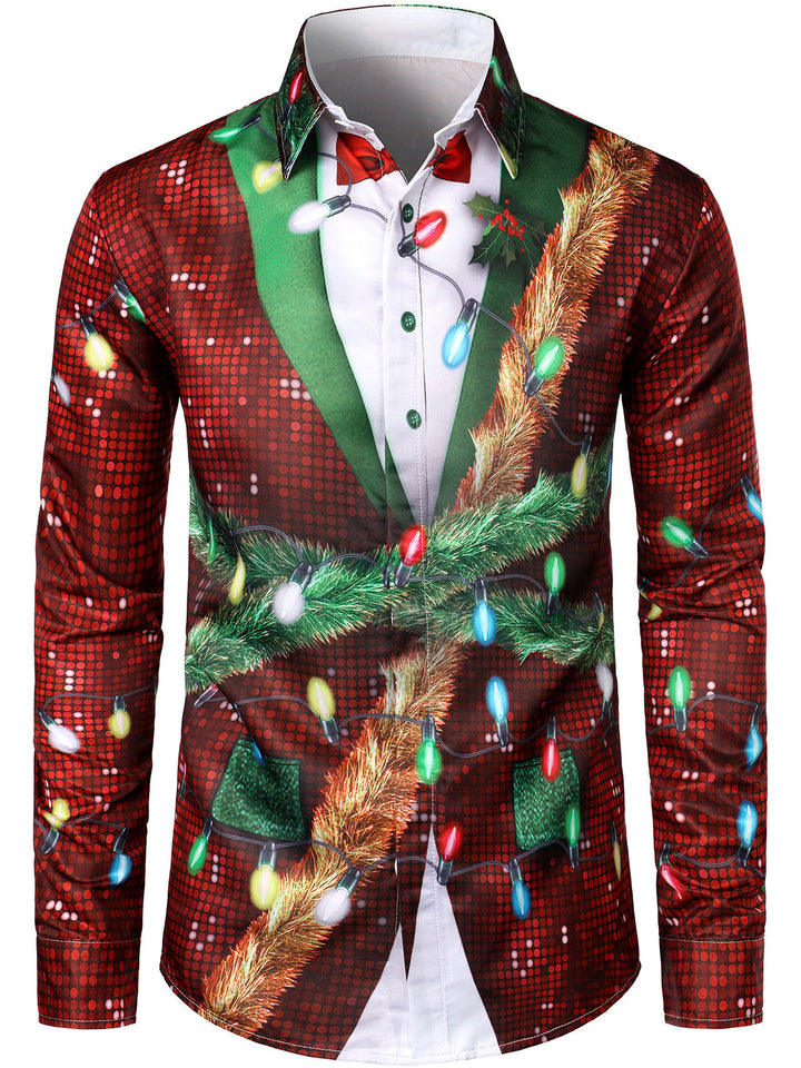 Bryce – Herren-Weihnachtsoutfit, thematisches Oberteil, festliches Hemd mit Knöpfen und langen Ärmeln