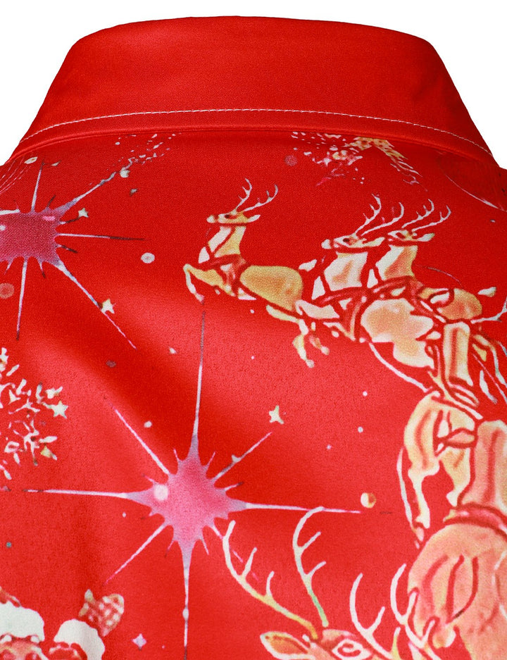 Beau – Herren-Oberteil in weihnachtlicher Inspiration, rotes, festliches Outfit, festliches Hemd mit Knöpfen und langen Ärmeln