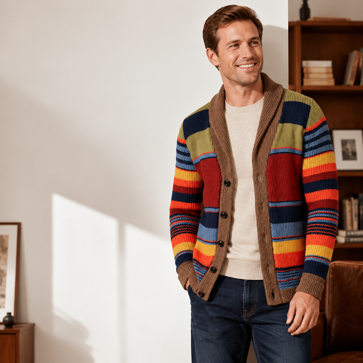 Tyrique - Gestreifter Strick Cardigan Mit Schalkragen