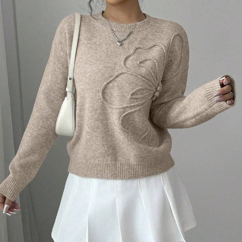 Hiyori - Langärmeliger Strick Pullover Mit Schmetterlings Drucken