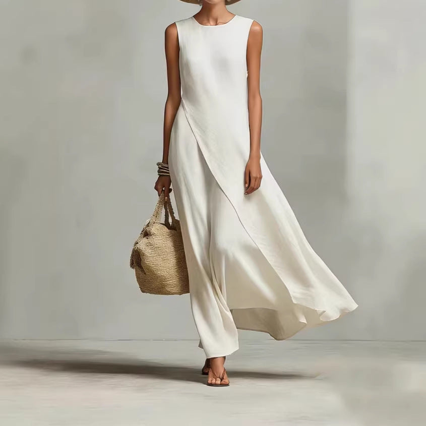 Hishina – Ärmelloses, Asymmetrisches Maxikleid Aus Leinen