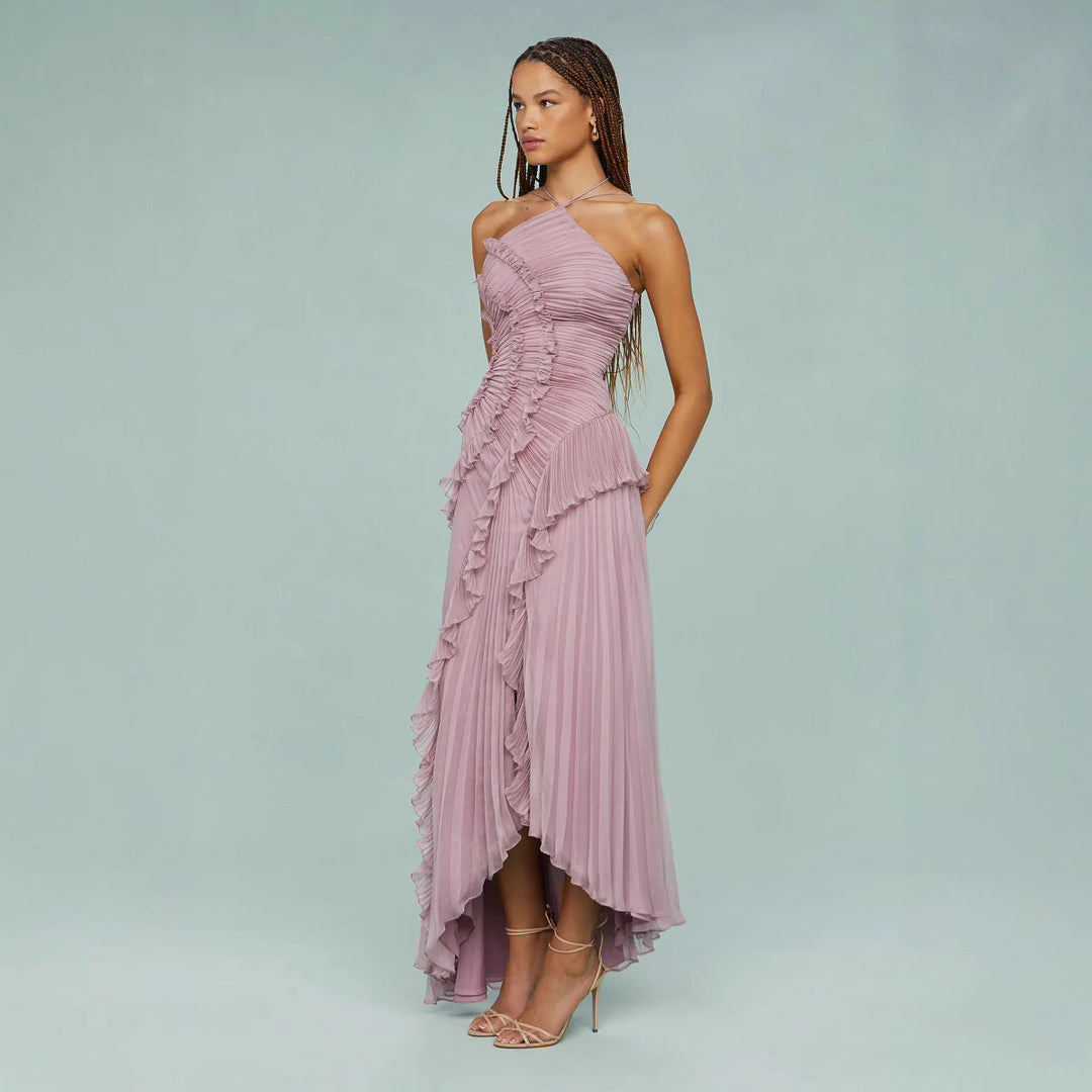 Maraike – Maxikleid mit Plissierter Rüschen-Halter-Ausschnitt
