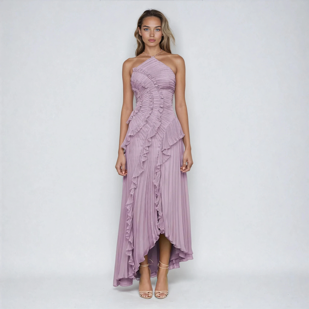 Maraike – Maxikleid mit Plissierter Rüschen-Halter-Ausschnitt