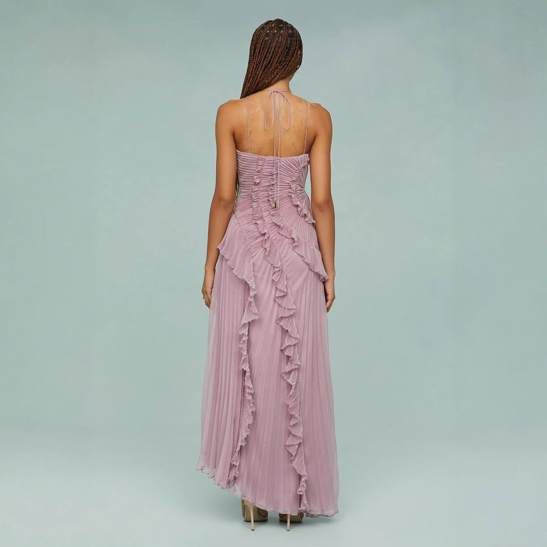 Maraike – Maxikleid mit Plissierter Rüschen-Halter-Ausschnitt