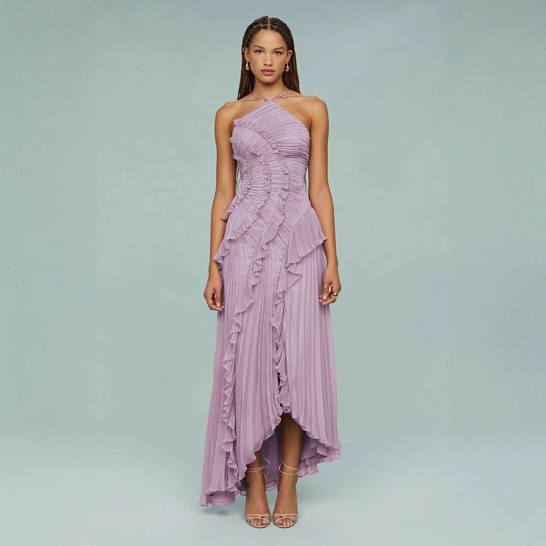 Maraike – Maxikleid mit Plissierter Rüschen-Halter-Ausschnitt