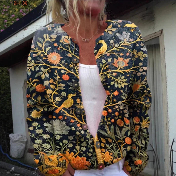 Gilly – Vintage Strickjacke Mit Blumenmuster Und Knöpfen