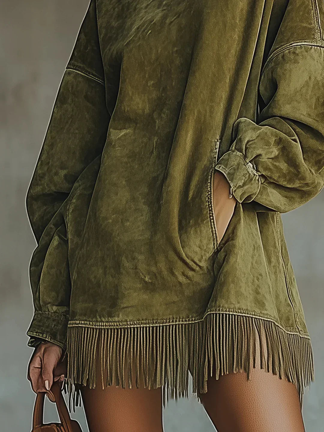 Syanna - Elegantes Langärmeliges Kleid Mit Fransen