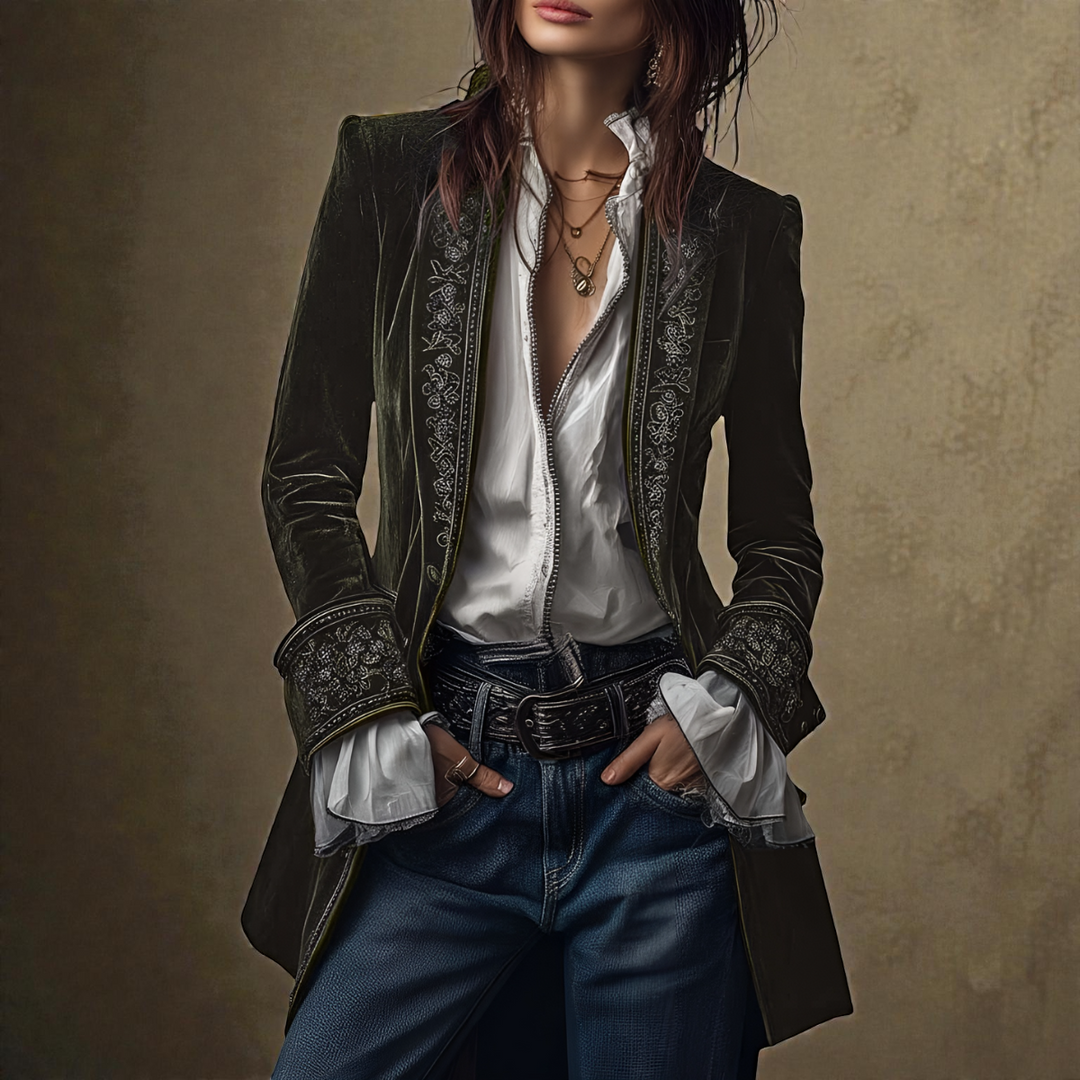 Naeva – Weiche, elegante Samtjacke mit langen Ärmeln