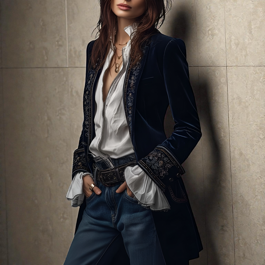 Naeva – Weiche, elegante Samtjacke mit langen Ärmeln