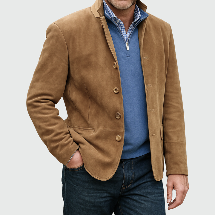 Ferdinando – Klassischer Blazer Aus Wildleder Mit Knopfleiste