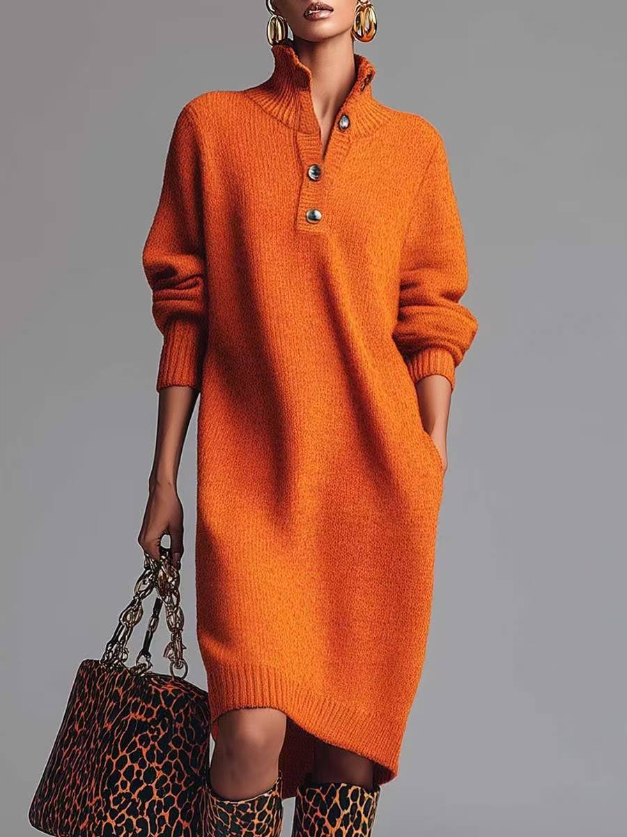 Perona - Elegantes Strick Kleid Mit Knopf