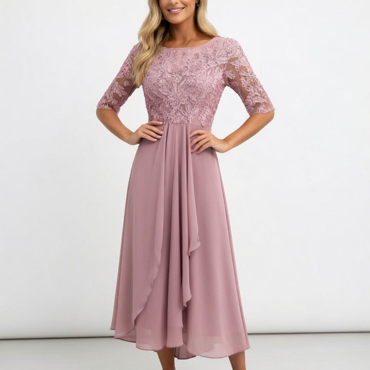 Zerda – Elegantes Midi Kleid Aus Spitze