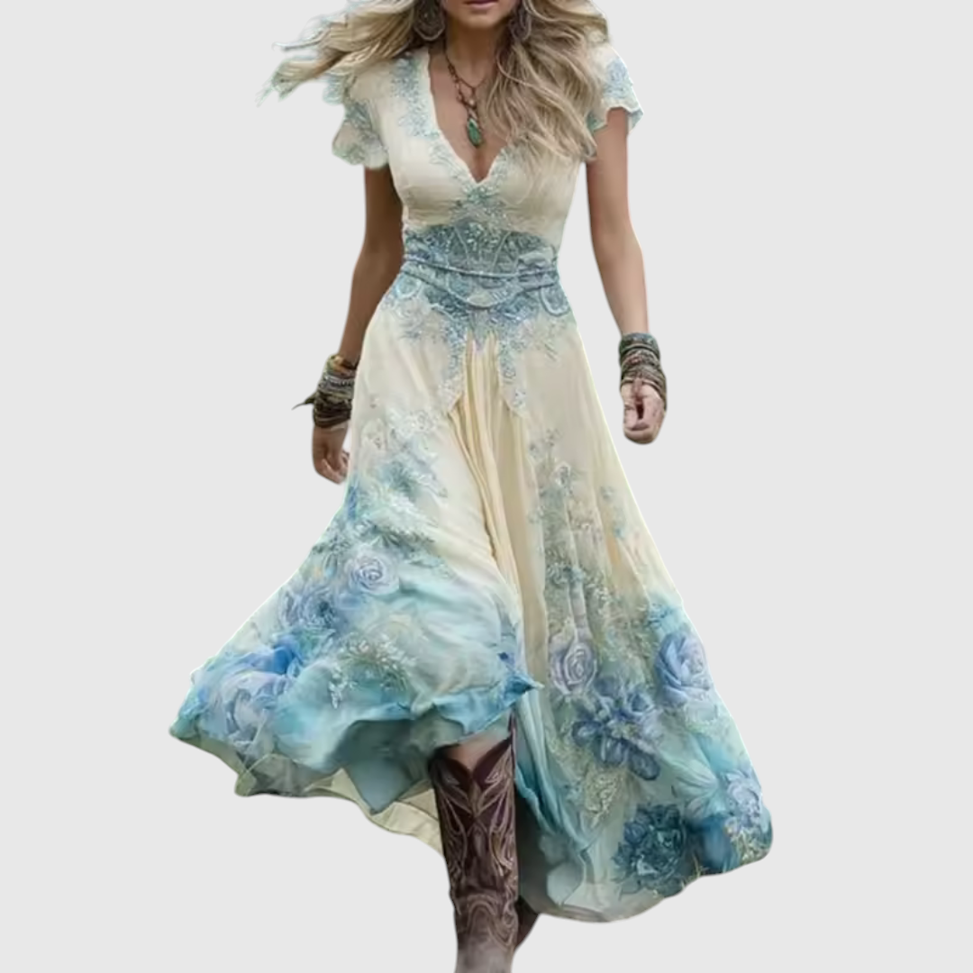 Vihangi - Figurbetontes Und Locker Sitzendes Blumen Kleid