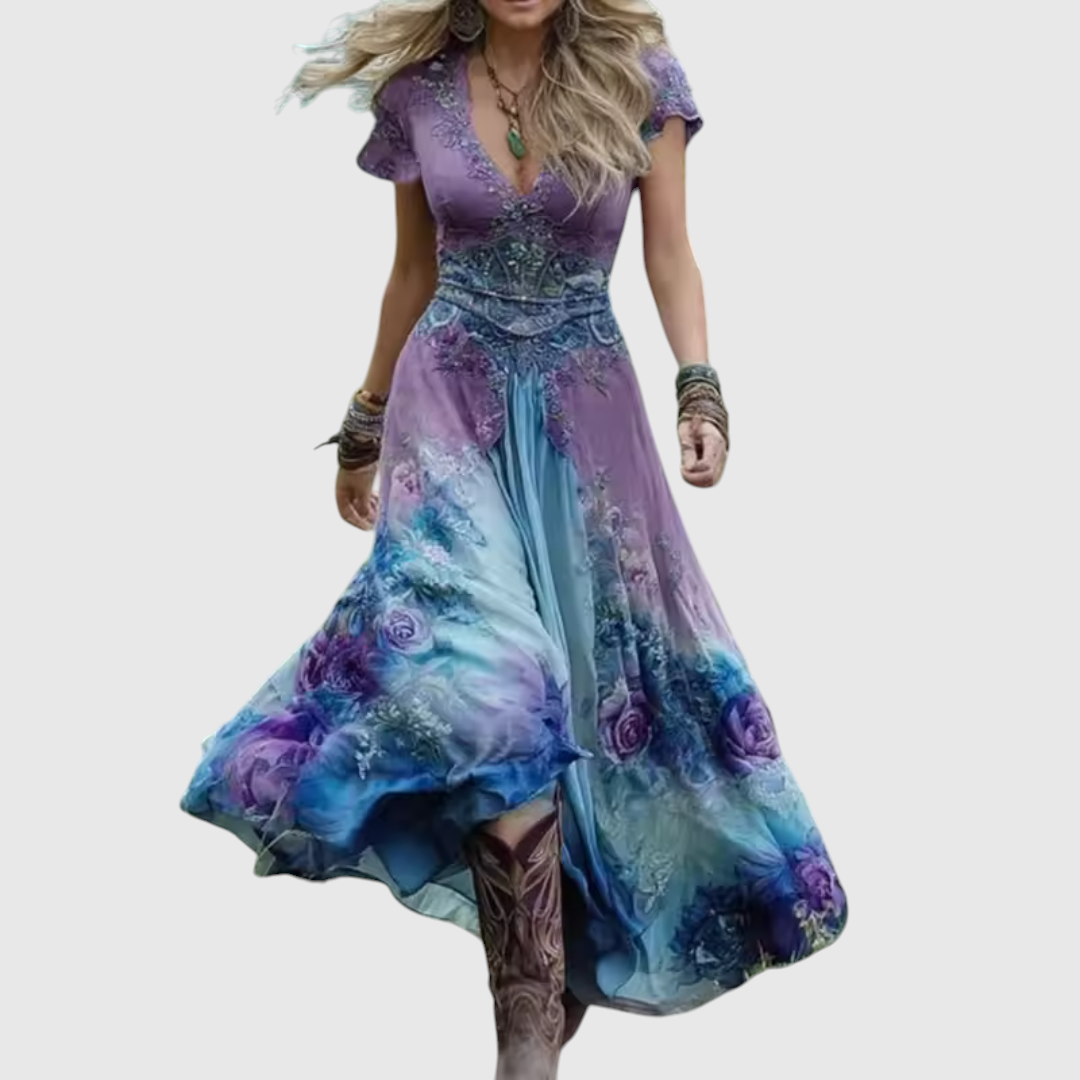 Vihangi - Figurbetontes Und Locker Sitzendes Blumen Kleid