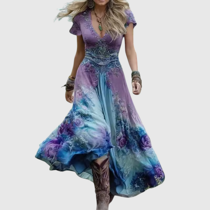 Vihangi - Figurbetontes Und Locker Sitzendes Blumen Kleid