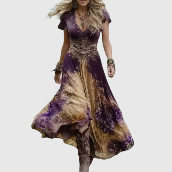 Vihangi - Figurbetontes Und Locker Sitzendes Blumen Kleid