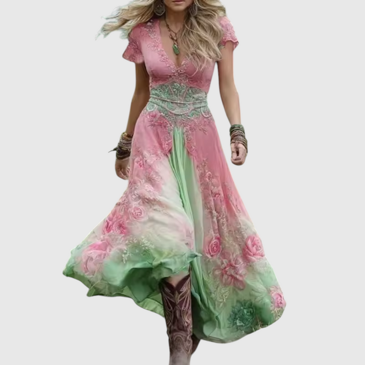 Vihangi - Figurbetontes Und Locker Sitzendes Blumen Kleid