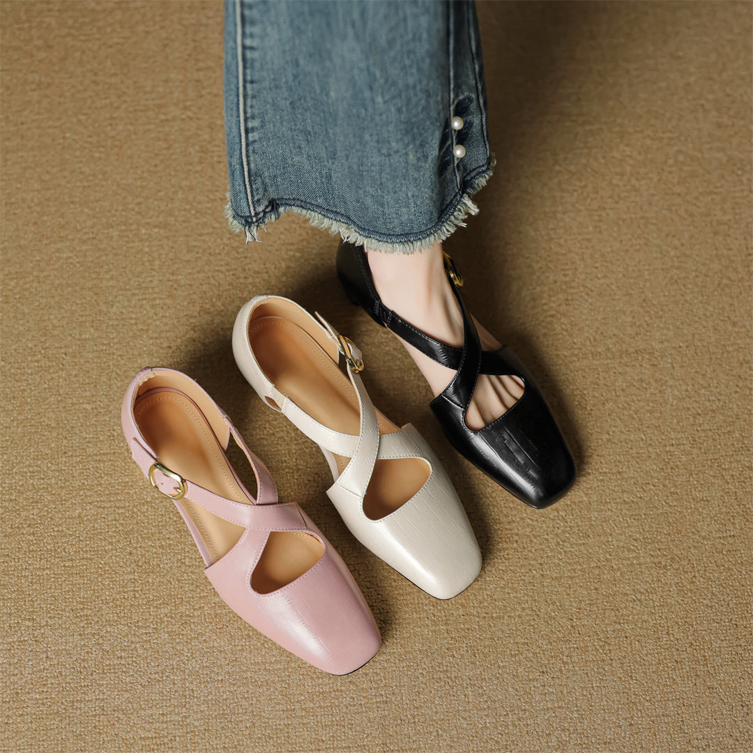 Malena - Leder Kreuzriemen Schuhe