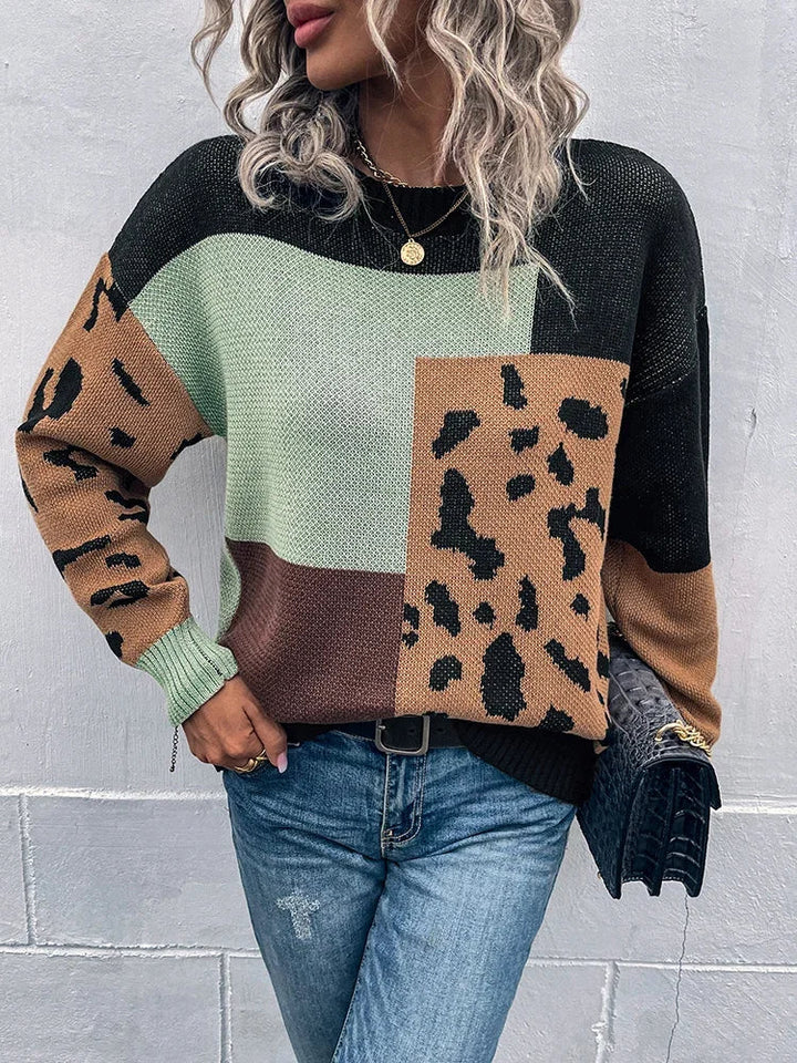Irmgard – Veraltet Pullover Mit Leopardenmuster Patchwork