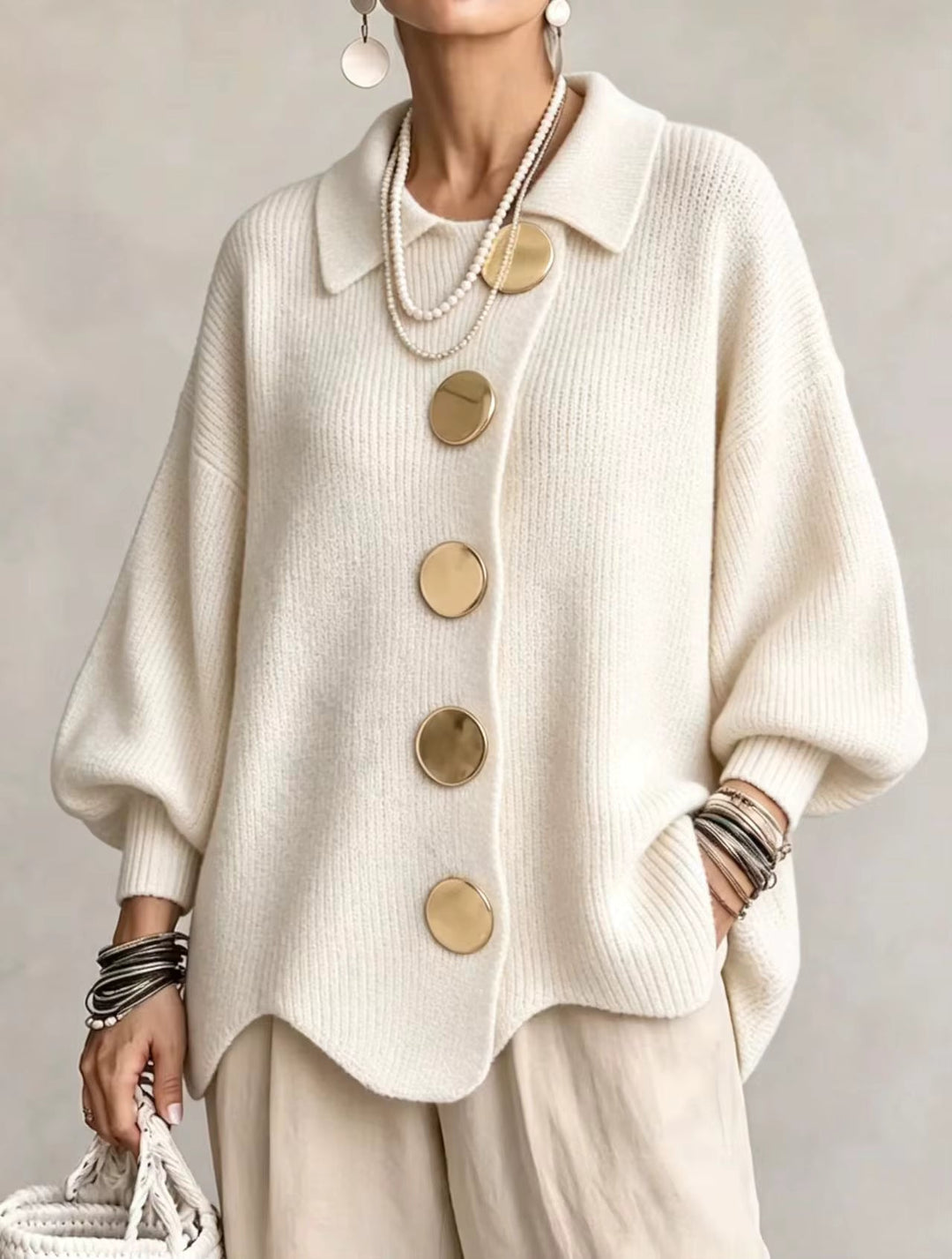Shiryl – Langärmelige Strickjacke mit Kragen Und Knopfleiste