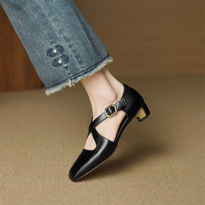 Malena - Leder Kreuzriemen Schuhe