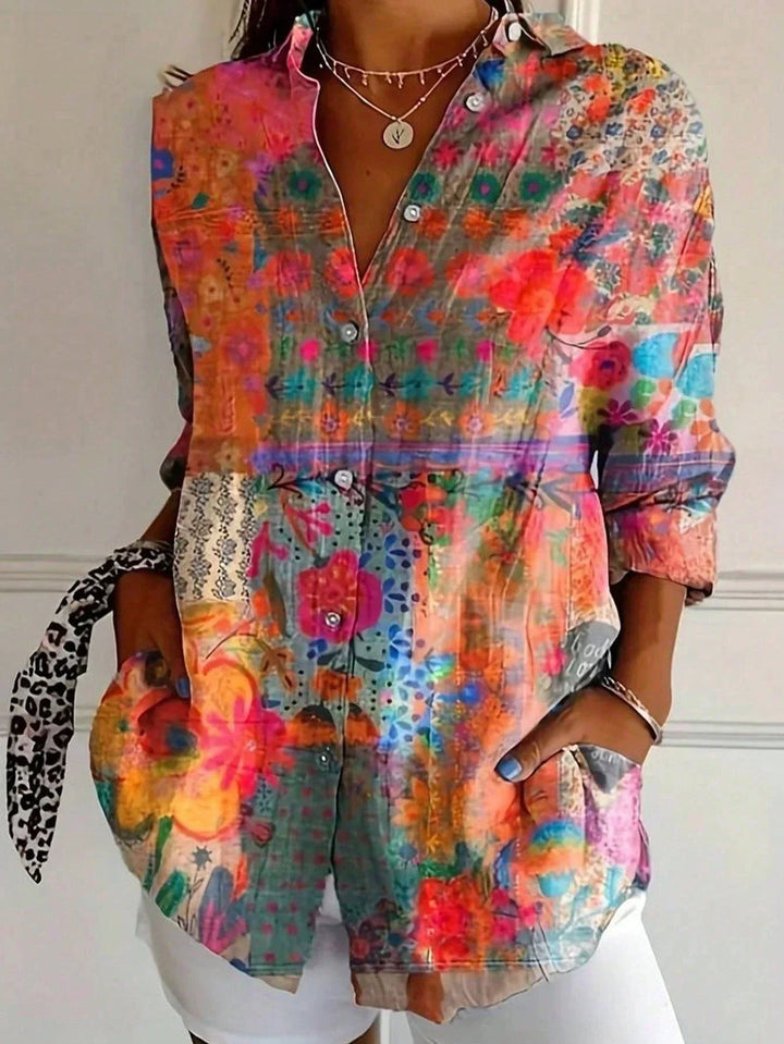 Tzufit - Elegantes Langarm Hemd Mit Buntem Muster