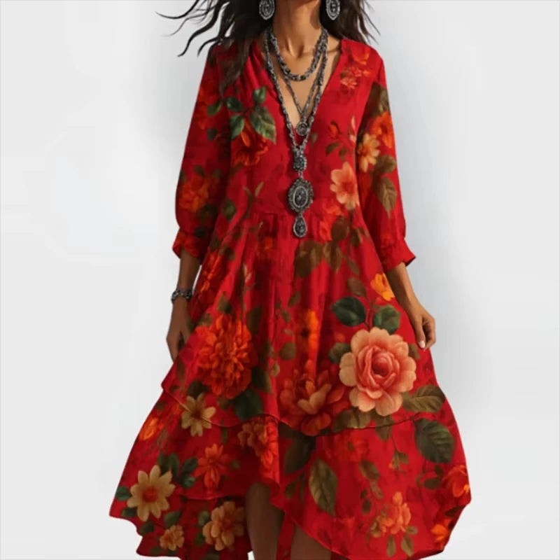 Shanae – Elegantes Midi Kleid Mit Blumenmuster