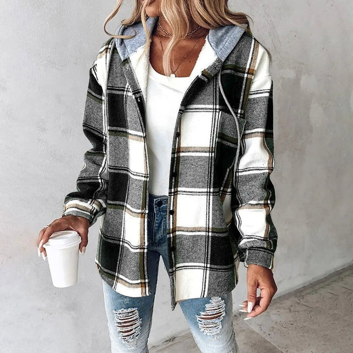Liene – Karierte Hemd Jacke Mit Kapuze Und Knöpfen