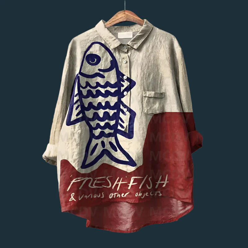 Saioa – Bequemes Vintage Hemd Mit Fisch Drucken