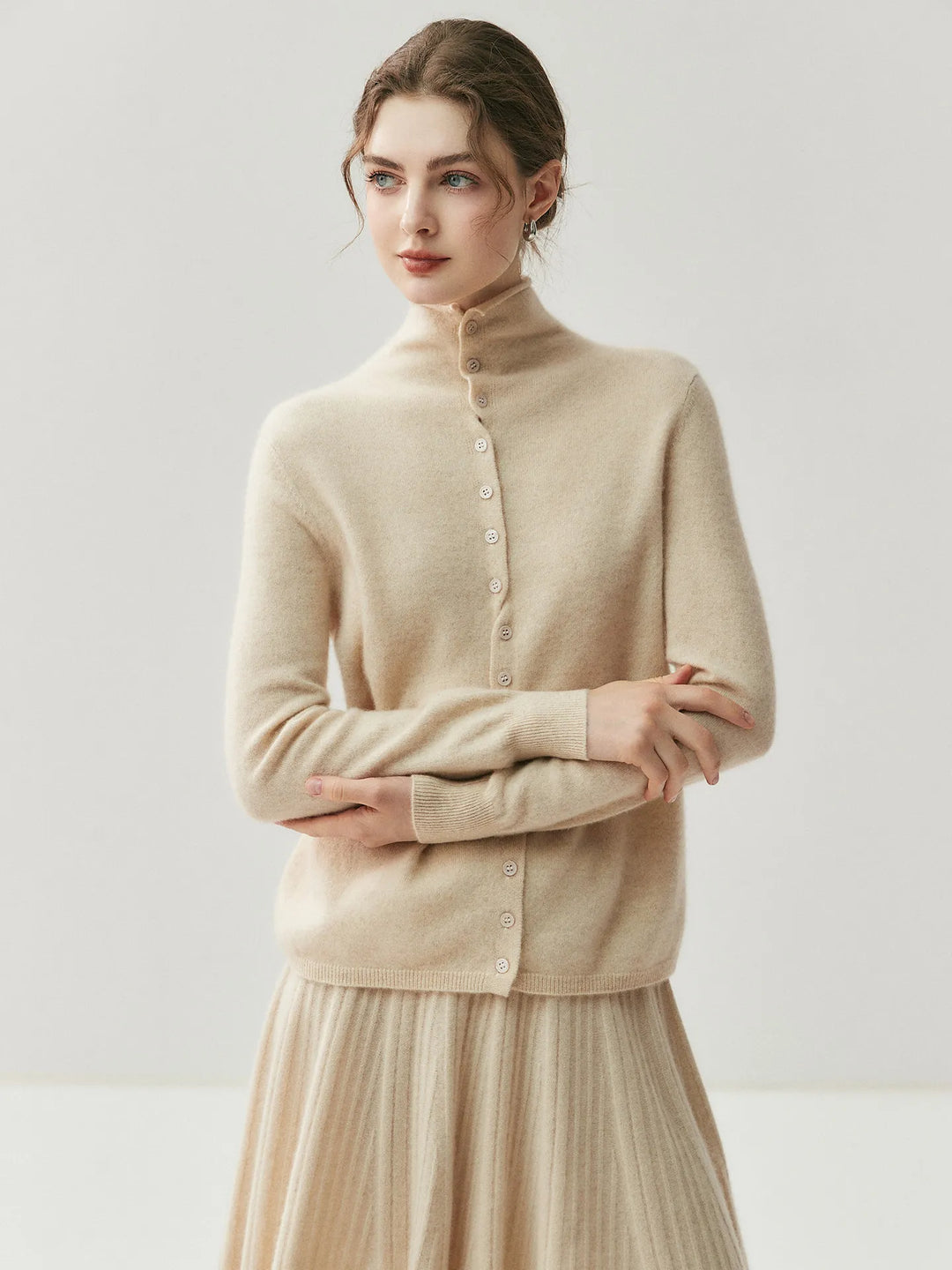 Areum - Langärmelige Kaschmir Strickjacke Mit Knopfleiste