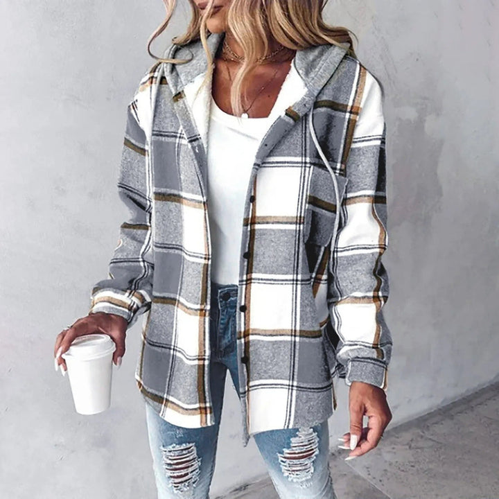Liene – Karierte Hemd Jacke Mit Kapuze Und Knöpfen