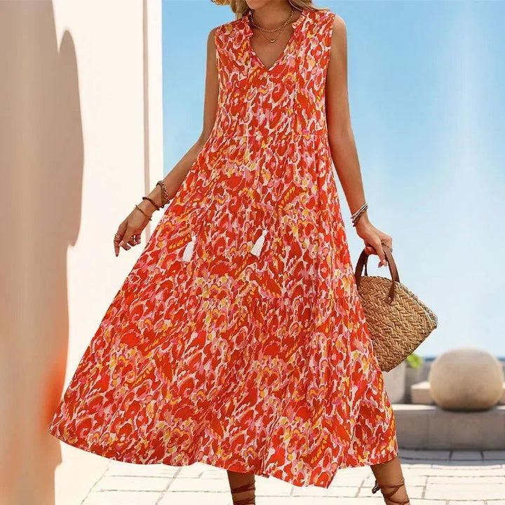 Minhee - Ärmelloses Maxikleid Mit Abstraktem Print Und Stufenschnitt