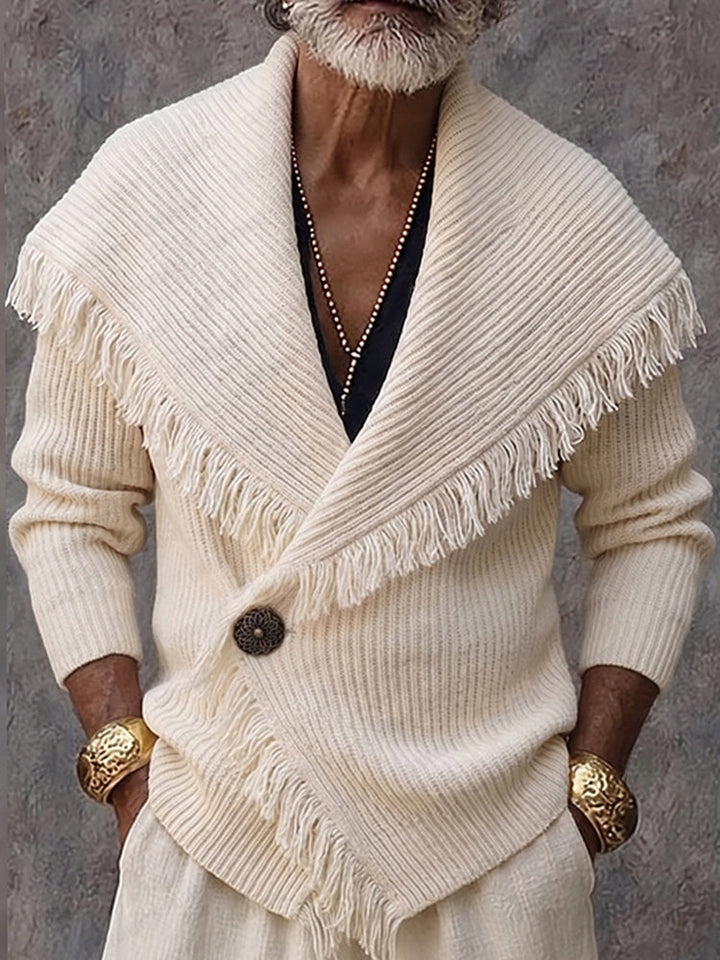 Olson - Stilvolle Strickjacke Mit Fransenbesatz Und Schalkragen
