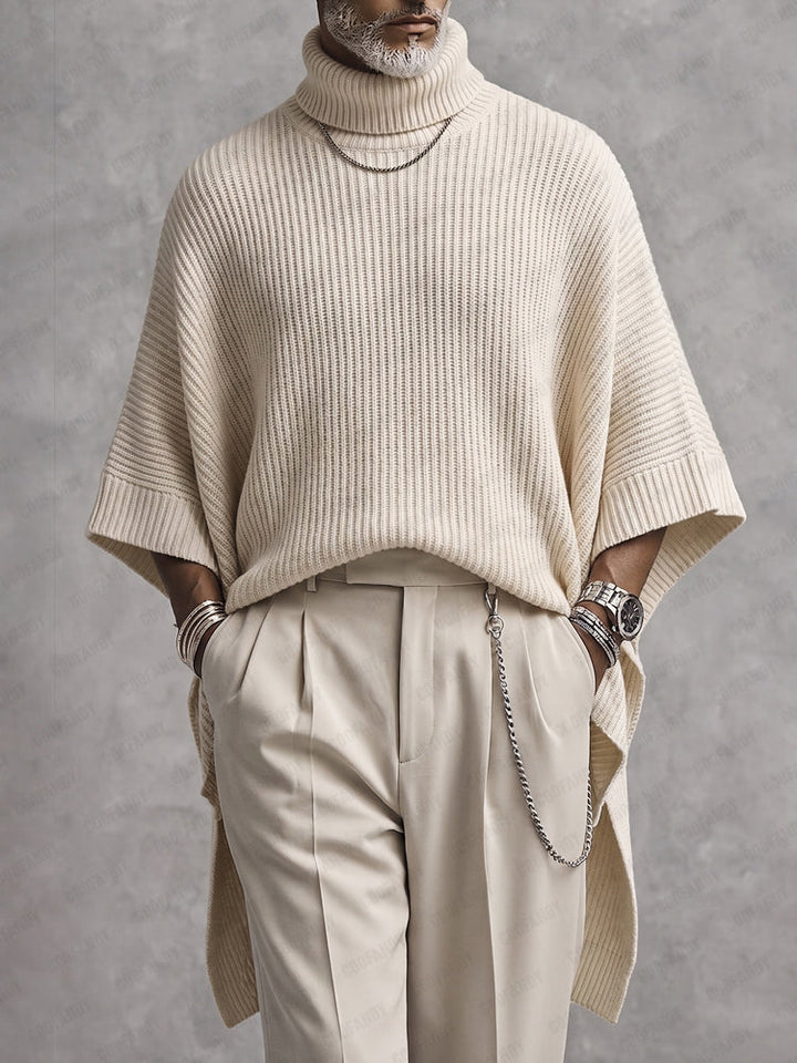 Joash – Oversize-poncho-pullover Mit Geripptem Rollkragen