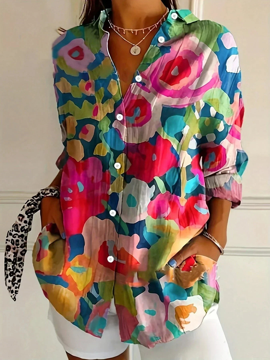 Tzufit - Elegantes Langarm Hemd Mit Buntem Muster