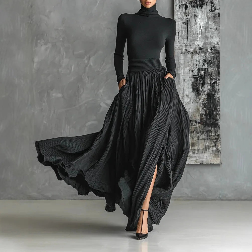 Keziah – Elegantes Langes Plissee Kleid
