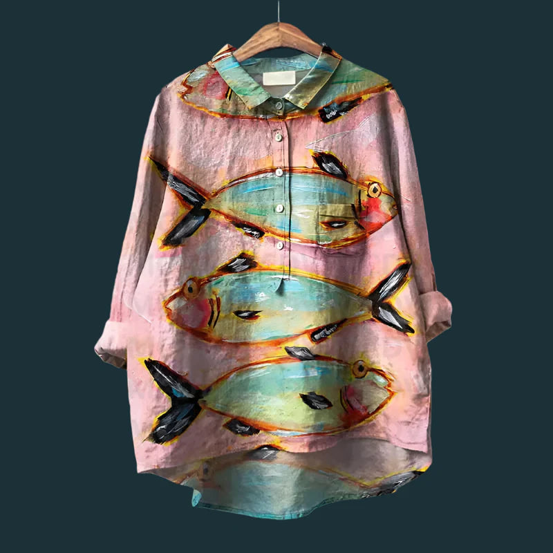 Saioa – Bequemes Vintage Hemd Mit Fisch Drucken